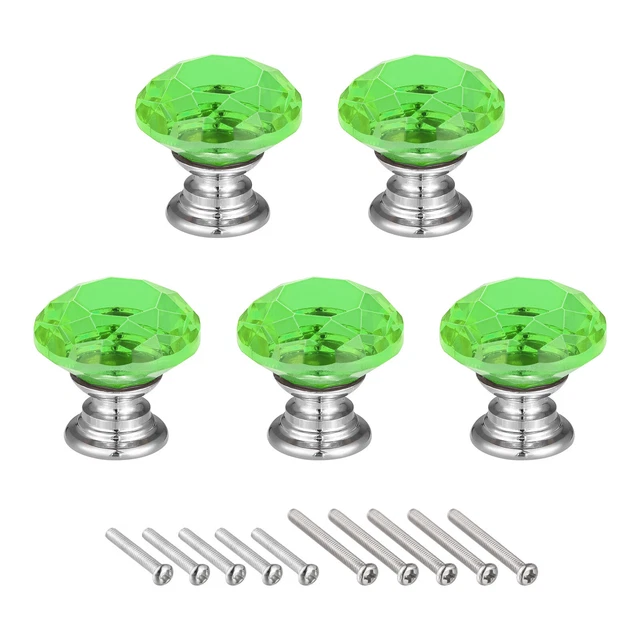 25mm Crystal Knobs Drawer Door Diamond Shaped Pulls Handles Green 5pcs