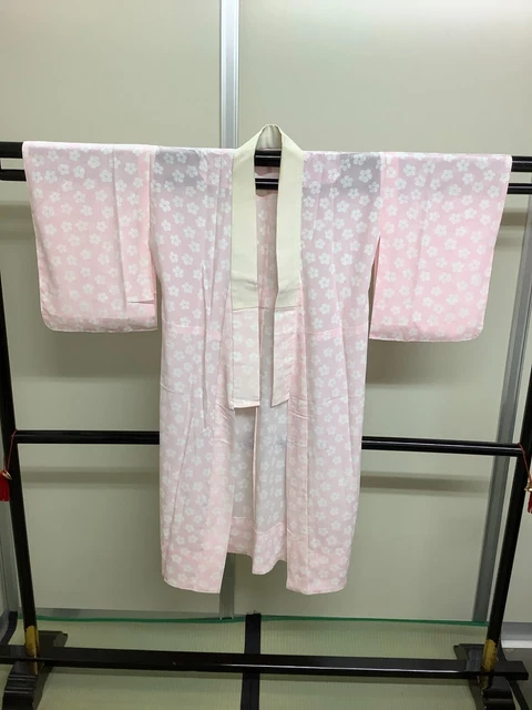 Japanese Vintage Kimono silk Juban pink flower tradition Height 47.63inch