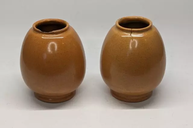 Frankoma Pottery PAIR of Norman Era Vases #502 Brown 1930's Round “O” RARE