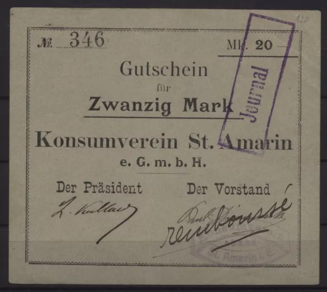 [18491] - NOTGELD ST. AMARIN (heute: Saint-Amarin), Konsumverein St. Amarin eGmb