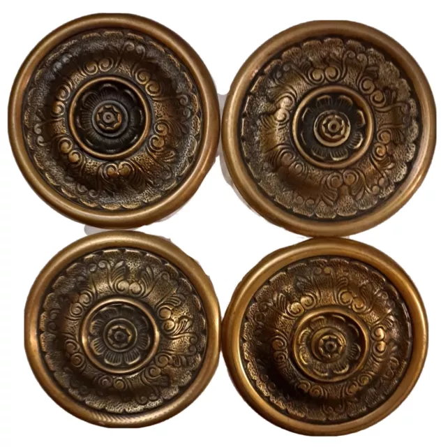 4 Lrg Antique Victorian Brass Curtain Drapery Tie Holdback Knobs Medallion 4 In