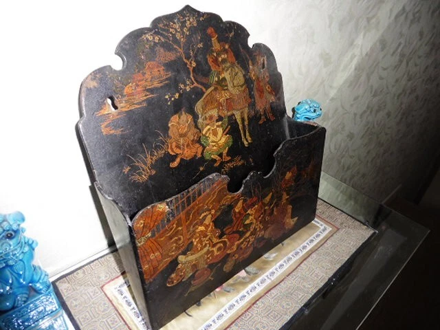 Ancien Porte Lettres Papier Mâché Décor Japonisant Napoléon Iii France