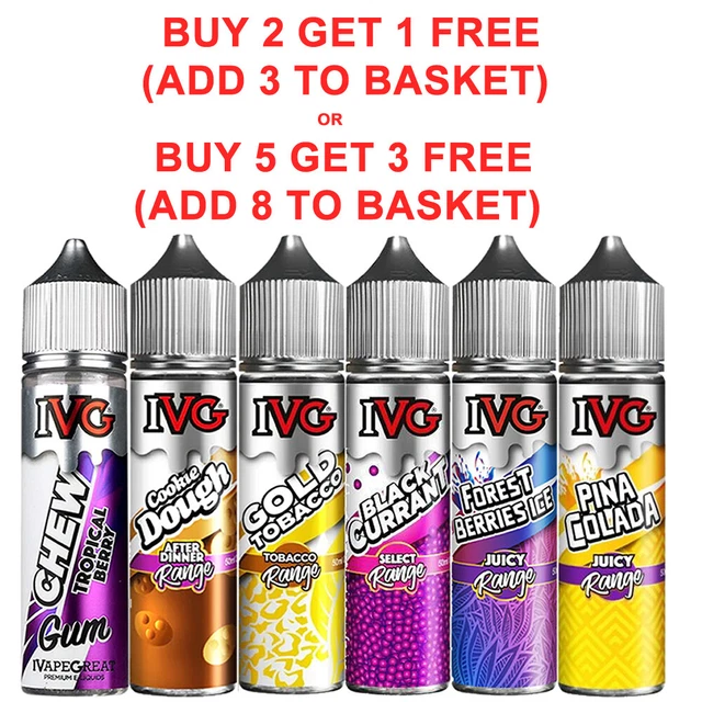 E Liquid 50ml IVG Premium Vape Juice 70VG/30PG 0mg Shortfill EXP
