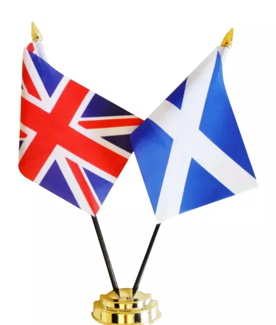 United Kingdom & Scotland St Andrews Cross Navy Double Friendship Table Flag Set