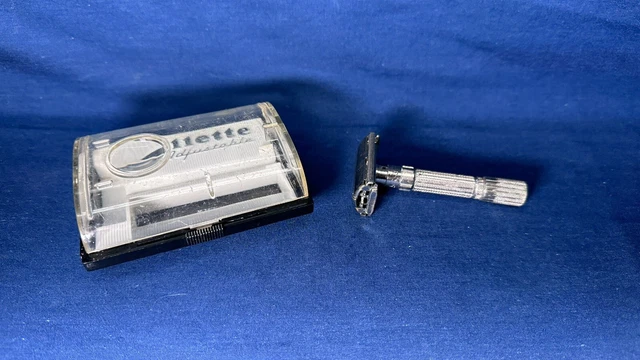 Vintage Gillette Adjustable Fatboy DE Safety Razor 1-9 F-1 1960 With Case