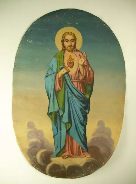 Sacred Heart of Christ Jesus 19th Oil on Religious Canvas