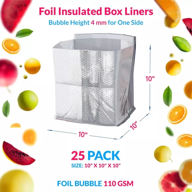 Foil Insulated Box Liners 10 x 10 x 10 Inch - 25 Pack 2