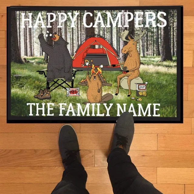 Custom Camping Doormat, 24” x 36”, Happy Campers Door Mat