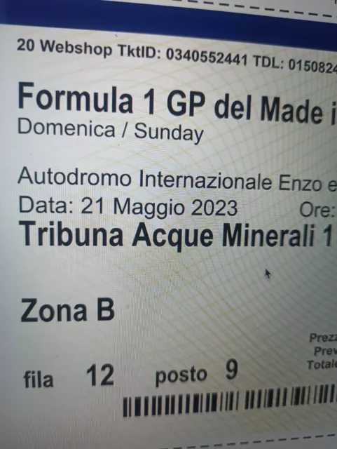 3 biglietti formula 1 gran Premio DELL'EMILIA-ROMAGNA per domenica 21 magg