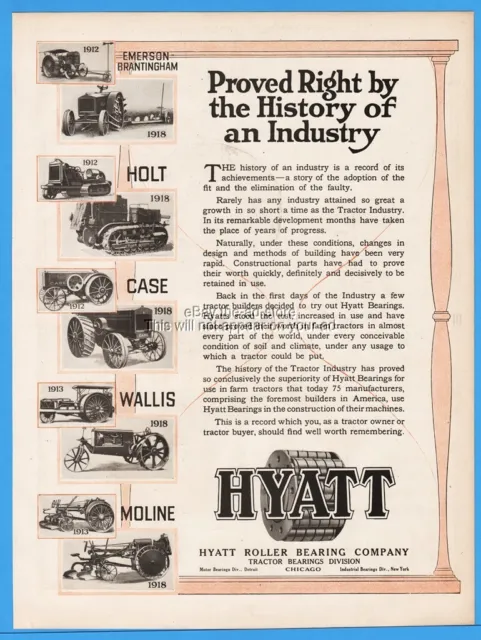 1918 Holt Case Wallis Moline Crawler Tractors Implements Hyatt Roller Bearing Ad