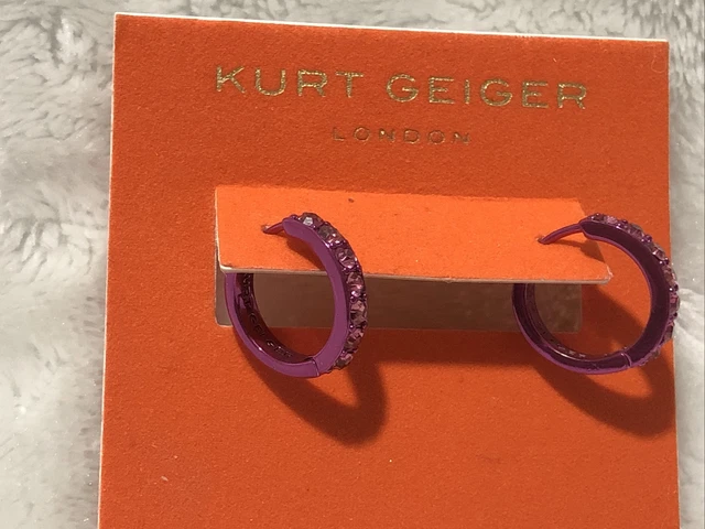 Crystal Huggie Hoop Earrings KURT GEIGER LONDON $58 Retail W43 Pink On Pink