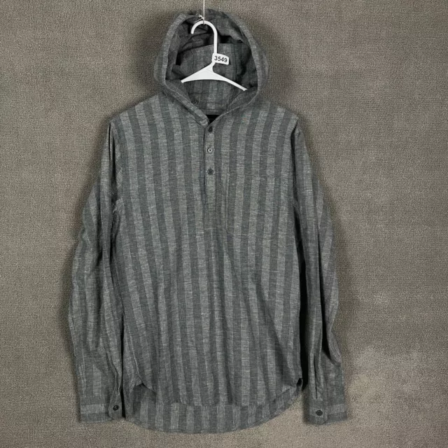 Vince Henley Hooded Shirt Mens XS  Long Sleeve Striped Gray Light Causal Classic