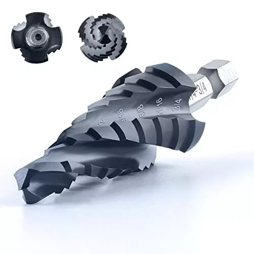toolant Four Spiral Flute Cobalt Step Drill Bit(Pro Max), 1/4"-3/4" Impact Re...