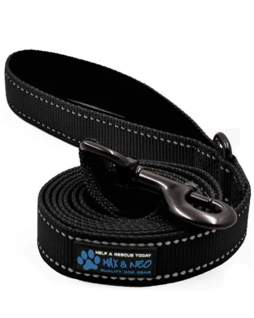 Max and Neo Reflective Nylon Dog Leash, Black, 4 Ft X 5/8 Inch NWT