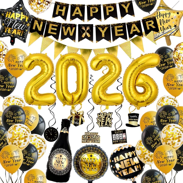 DECORAZIONI CAPODANNO 2026,SET Addobbi Cotillon Capodanno 2026 Palloncini Neri O EUR 15,99