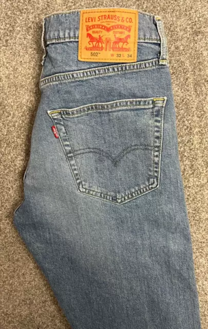 Levis 502 Regular Tapered Fit Denim Jeans Mens W32 L34 Mid Blue Red Tab Stretch