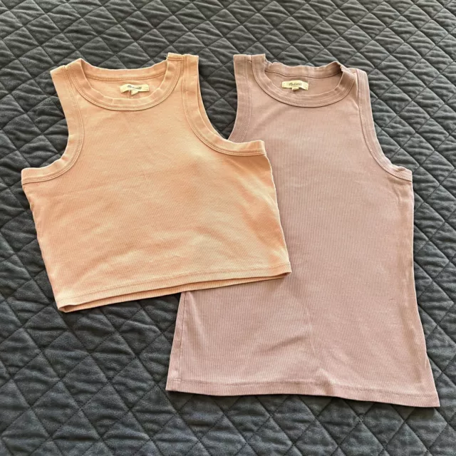 Madewell Women Small Sleeveless Ribbed Tops Crop Bundle Lot of 2 Orange Purple Z