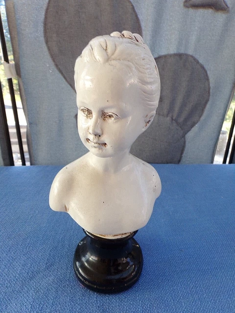 Ancienne  paire de figurines sur pied-glacis plâtre-garçon/fille d'après Houdon 3