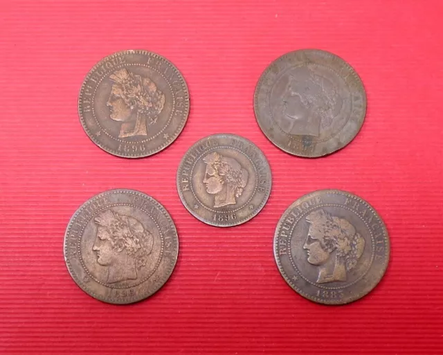 joli lot de 5 anciennes pieces de 5 et 10 centimes -1883 /1896/1897 cerès a voir