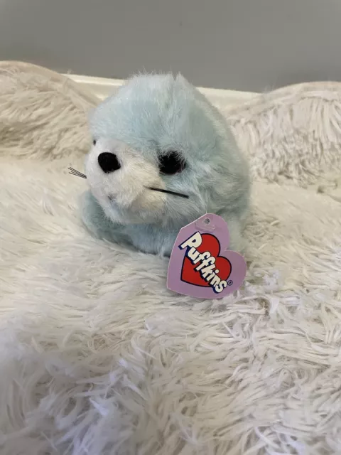 Vintage Puffkins Swibco Slick Ice Blue Cute Seal Plush Stuffed Animal Toy 6"