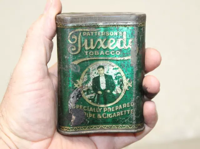 Vintage Tuxedo Vertical Pocket Tobacco Tin Antique Empty Curved