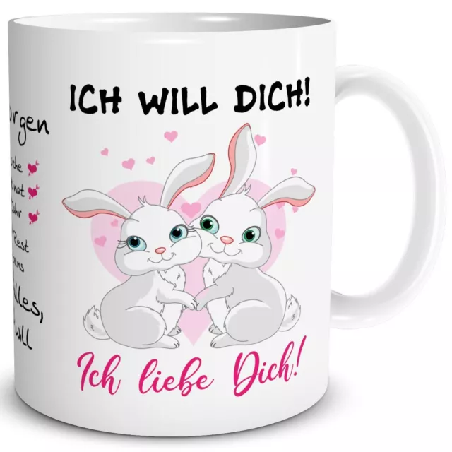 TRIOSK Kaffee Tasse Hase Spruch Liebe Ich will dich Geschenk Valentinstag Ostern