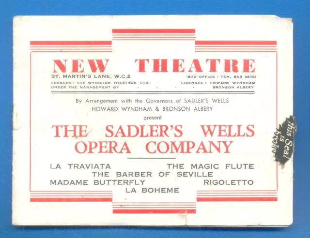 The Sadler's Wells Opera Company.new Theatre,London.