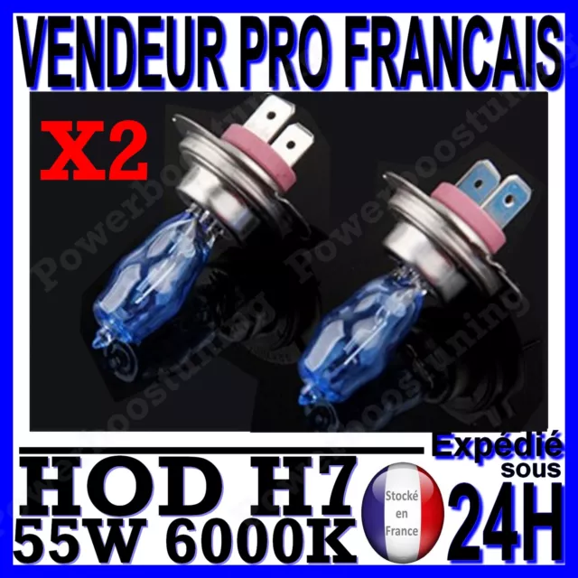 Kit De 2 Ampoule Hod H7 55W Lampe Halogene Phare Xenon Gaz Super White 6000K 12V