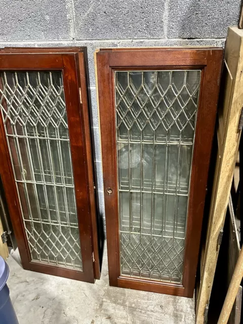 Antique Vintage 1920s Architectural Salvage Set of 11 Leaded Glass Cabinet Doors