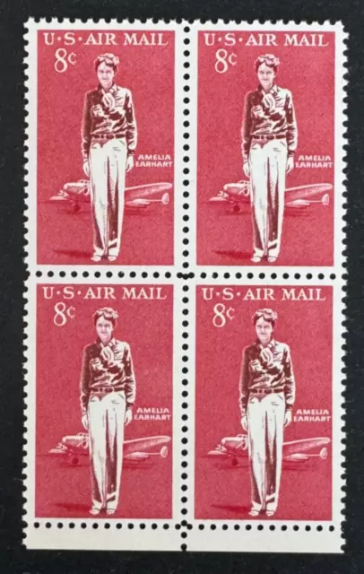 US Stamp, Scott C68 8c airmail Block of 4 1963 of "Amelia Earhart" M/NH. Fresh.