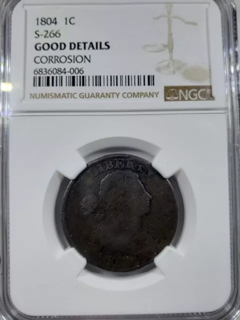 1804 Draped Bust Large Cent 1C Coin - Certified NGC Good Details - Rare Date!