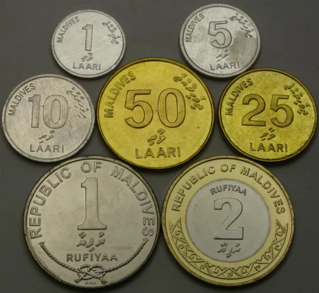 MALDIVES 1 Laari / 2 Rufiya  2008/2017 - Lot of 7 Coins - UNC *