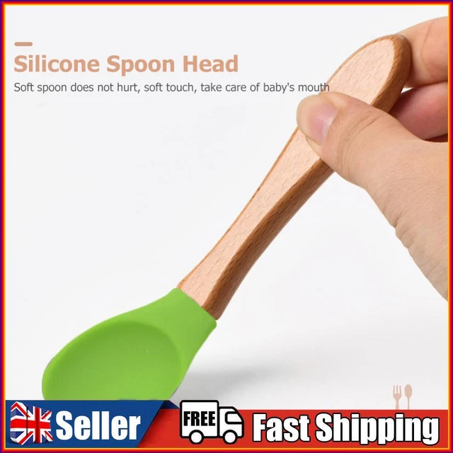Baby Wooden Silicone Feeding Spoon Toddlers BPA-free Tableware (7)