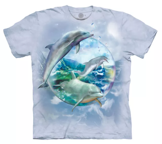 Dolphin Bubble Blue Ocean Fish Aquatic Water Tank Mountain Kids T-Shirt XL