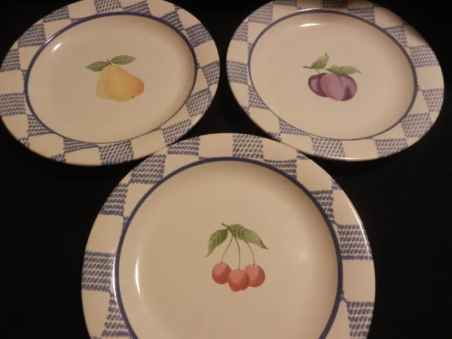 Pfaltzgraff USA HOPSCOTCH Set of 3 Salad Plates 8" with fruit designs 2