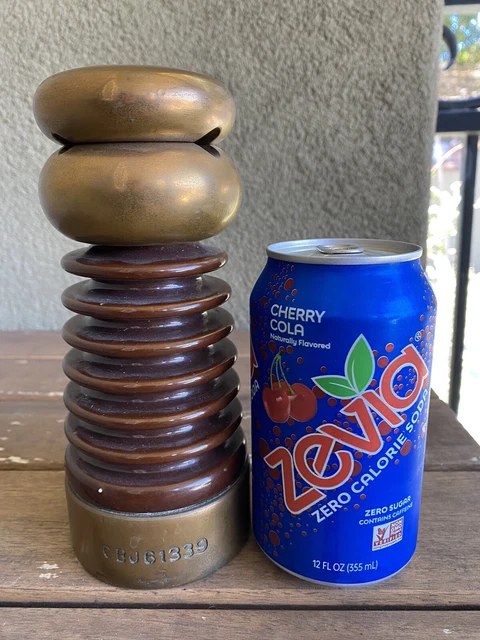 Rare Vintage Brass & Brown Porcelain High Voltage Insulator Steampunk Lab Prop 7