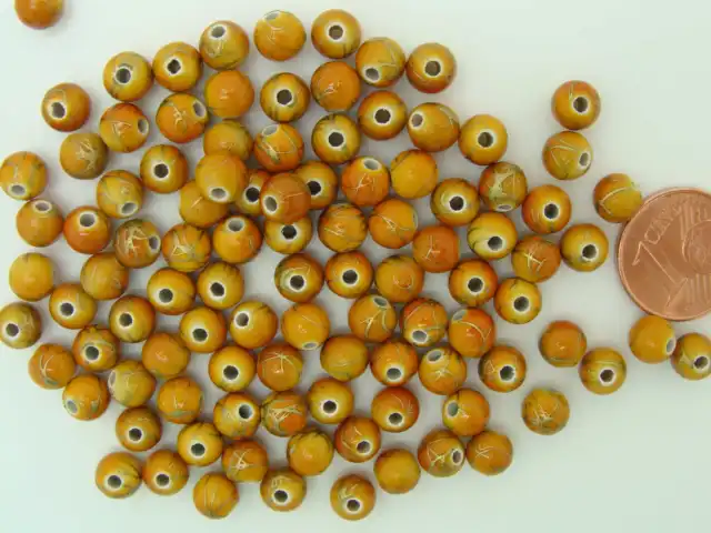 100 perles Acryliques Rondes 6mm marron motifs dorés DIY création bijoux