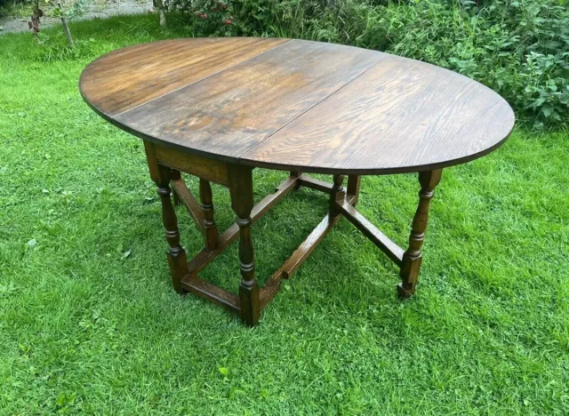 Vintage Solid Oak Oval Gate Legged Turned Drop Leaf 4-6 Seater Dining Table #M