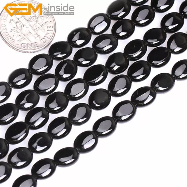 Natural Black Agate Onyx Beads Oval Gemstone Beads For Jewelry Making Strand 15"