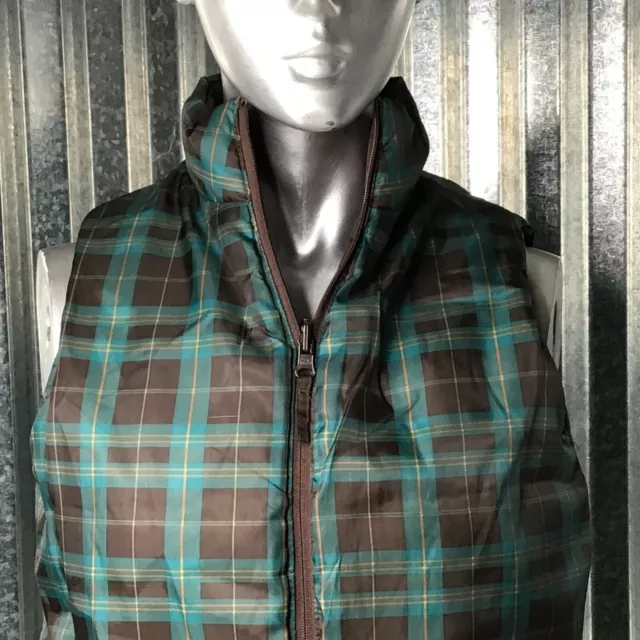 Merona Plaid Women's Vest Brown Green Sleeveless Jacket Reversible Sz Small