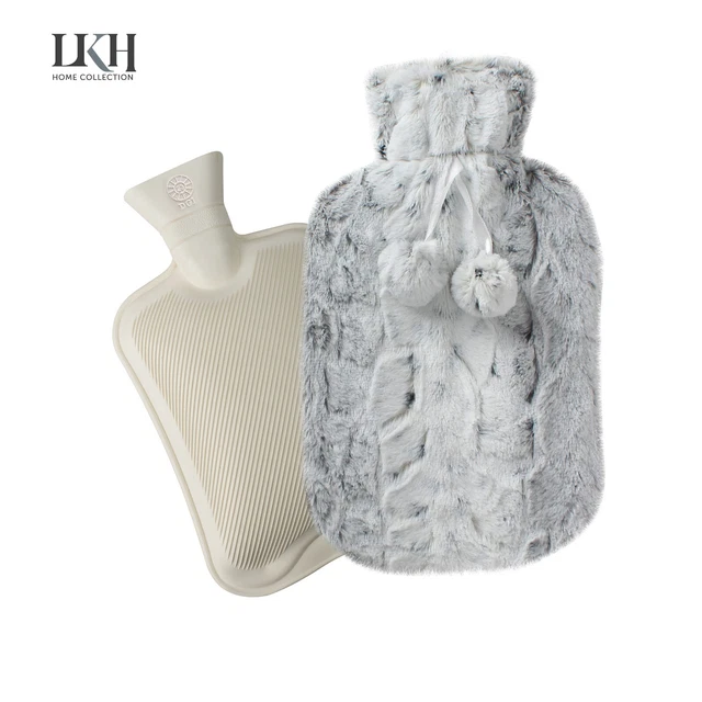 Hot Water Bottle With Cover Luxury Faux Fur Fleece 2L Pain Relief Winter Warmer