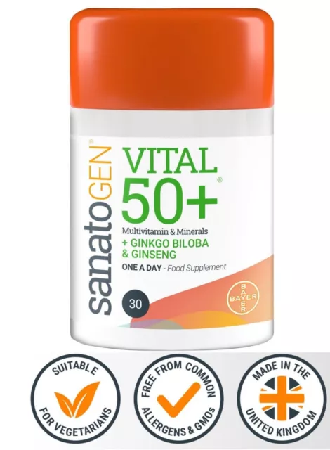 Multivitamins For 50 Plus Vitamin and Minerals Ginseng Supplement, 30 Tablets