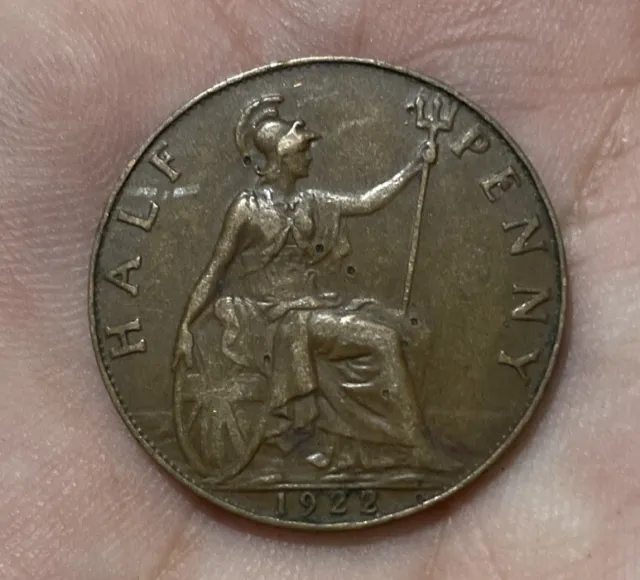 1922 Kgv English,British Half Penny Coin