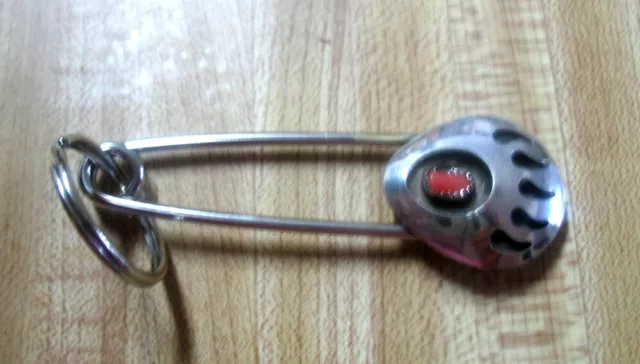 Navajo Indian Hand Crafted Safety Pin W Key Ring Sterling Silver Bear Paw Coral