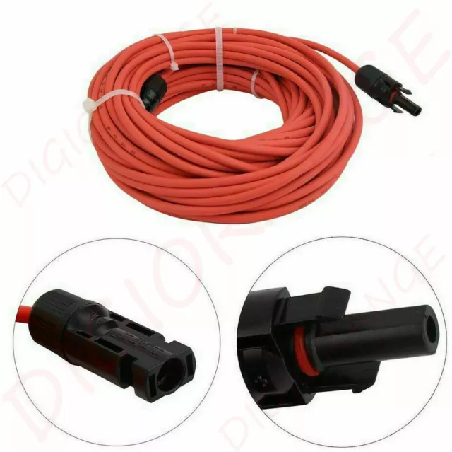 AU 4/6mm² 1/5/10/20M Black+Red Solar Panel Extension Cable Wire+Connector 2