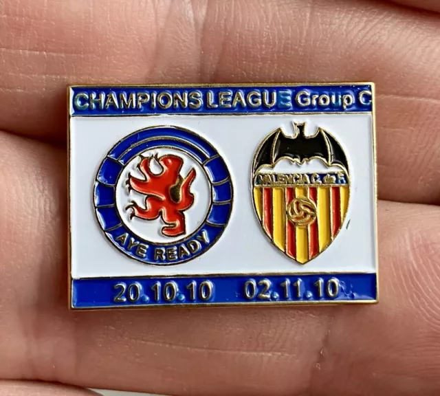 Glasgow Rangers Vs Valencia 2010 Champions League 20.10.10 Enamel Pin Badge RFC