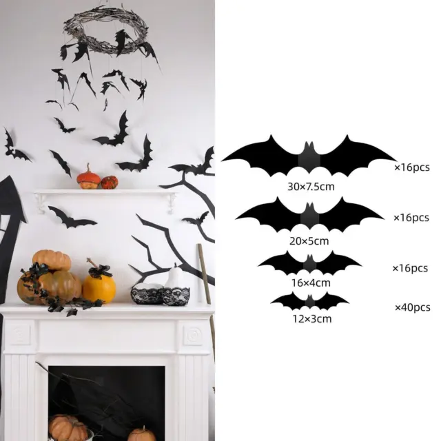 Décoration murale de chauves-souris 3D, 8 pièces, décorations d'halloween,