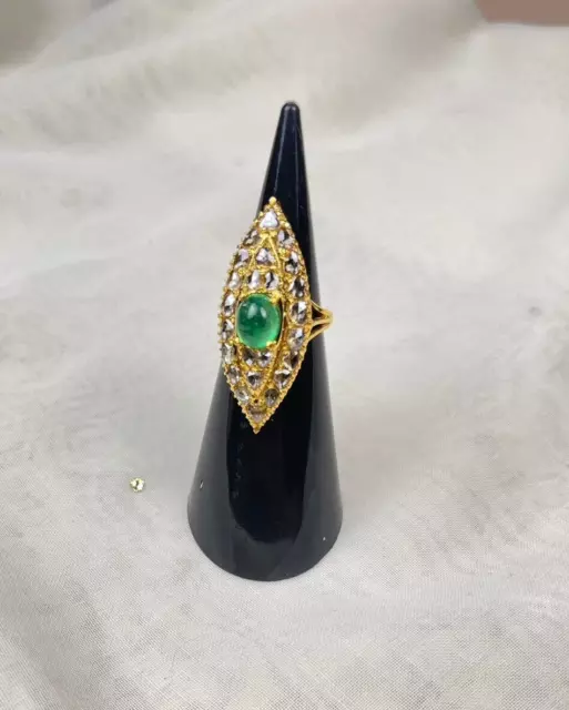 2.3ct Columbian Emerald Yellow Gold Plated Marquise Ring