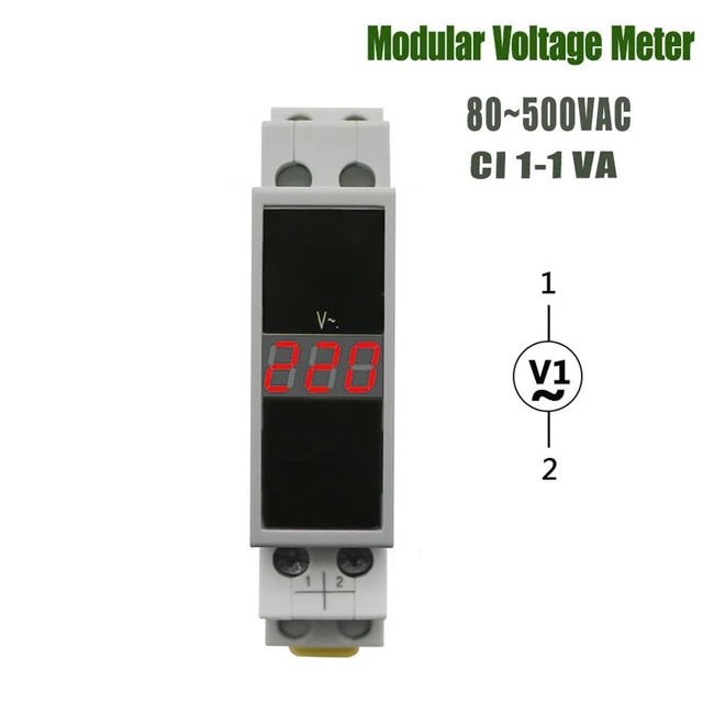 Mini Din Rail Mount Single Phase Modular Voltmeter Gauge Indicator AC 80-500V