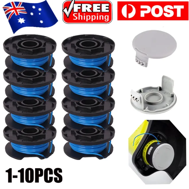 1- 10Pcs Trimmer Spool & Line Strimmer + Cap Replacement For Ryobi Grass Trimmer